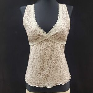Pink Rose Womens Y2K Lace Trim Babydoll Top Size L Soft Stretch Animal Print